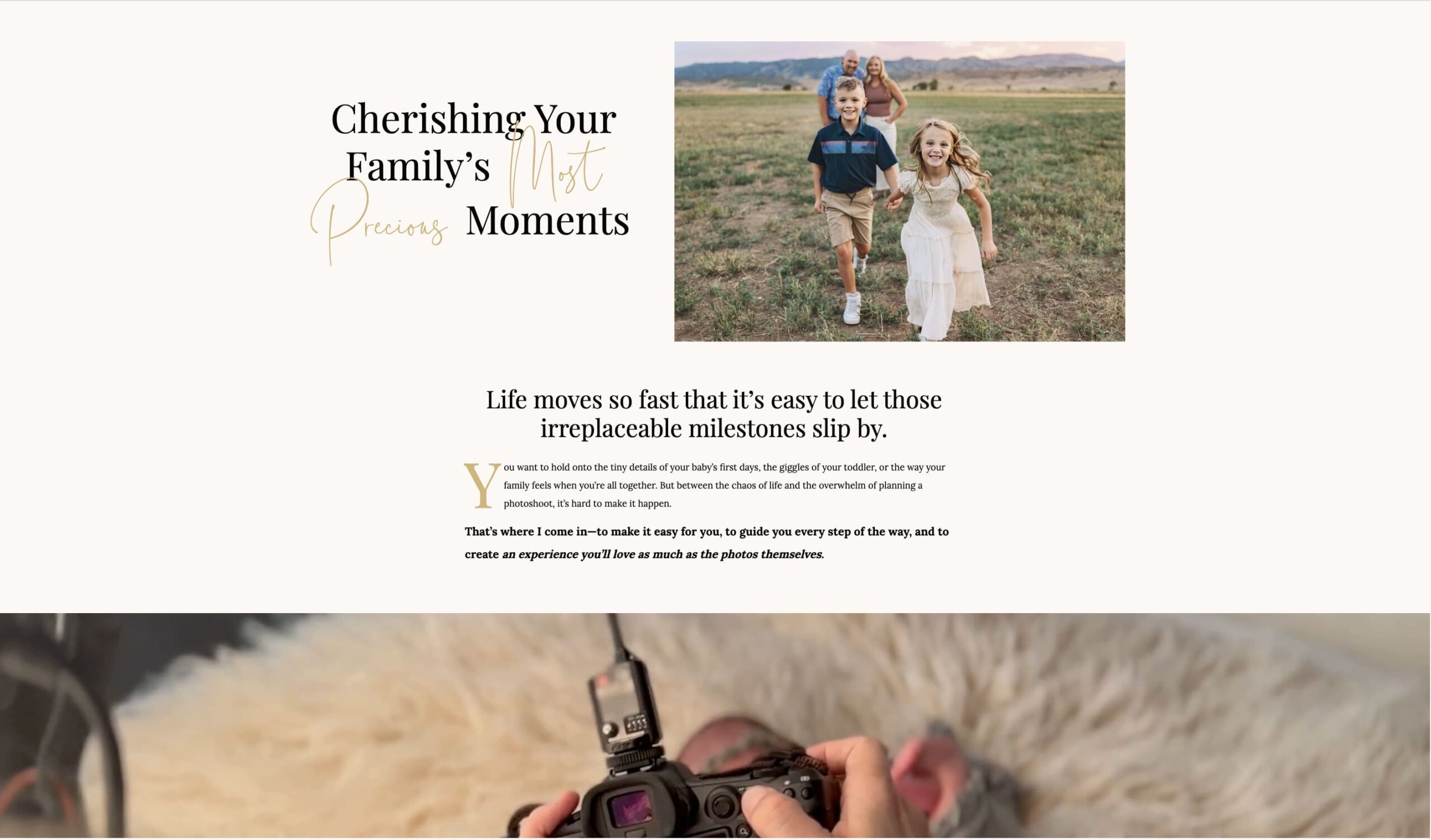 Lyndseylew Photography About page showing how to start with the bigger connection points and expertise before getting into more personality and fun. 